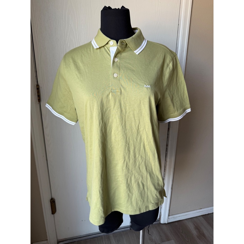 Michael Kors Mens Light Sage Green Tipped Cotton Polo Shirt S KR05FY219P